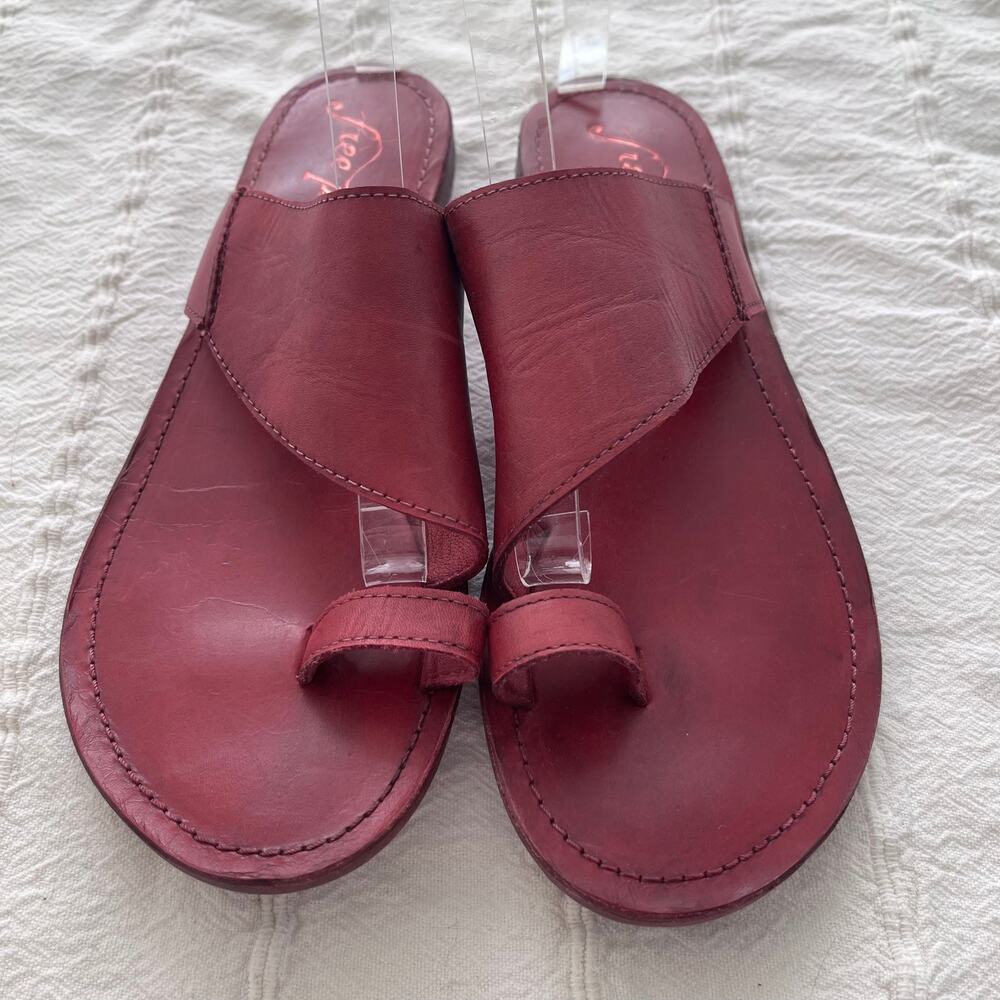 Free People Sant Antoni Leather Toe Loop Slide Sandals Cherry Red EU 39 NWOT
